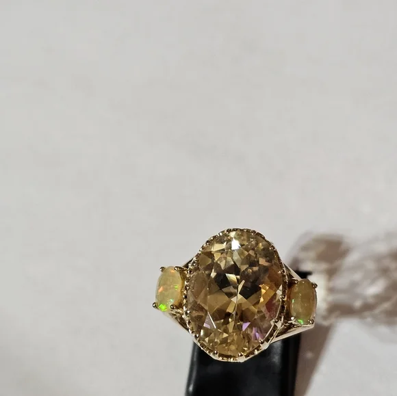 Natural Yellow Laboradite with Opal Accents Sterling Silver Ring Sz 7